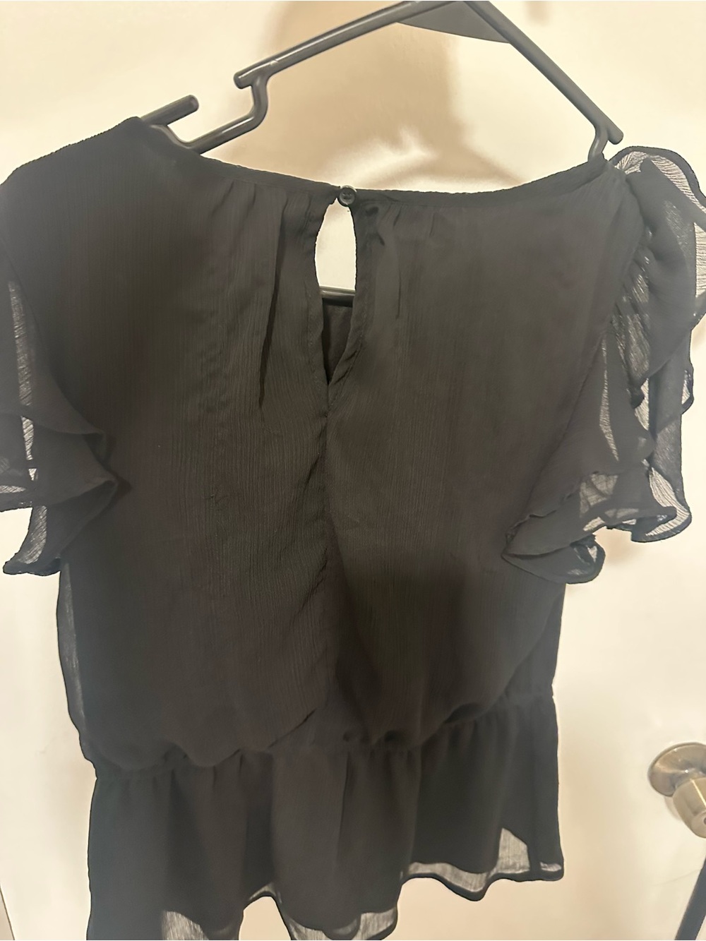 Simply Vera Vera Wang Black Ruffle Sleeve Semi-Sheer Blouse - Picture 2 of 3